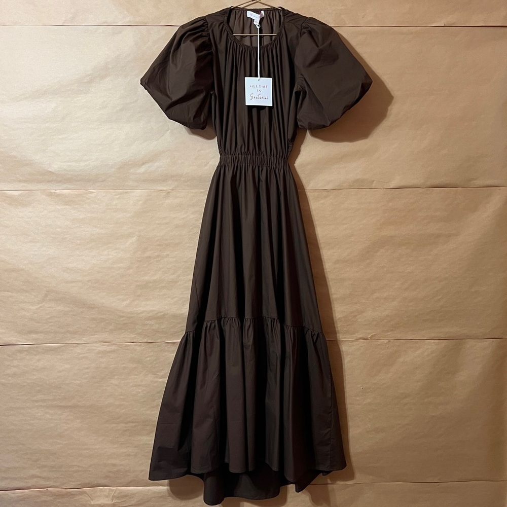 Meet Me In Santorini | Nwt Ashley Poplin Cutout Maxi Dress Puff Brown Size S